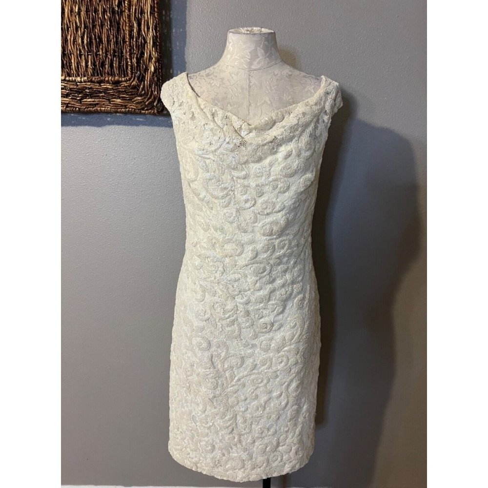 NWT Ralph Lauren Sequin Sheath Dress 12 Ivory Cream Wedding Party Cruise